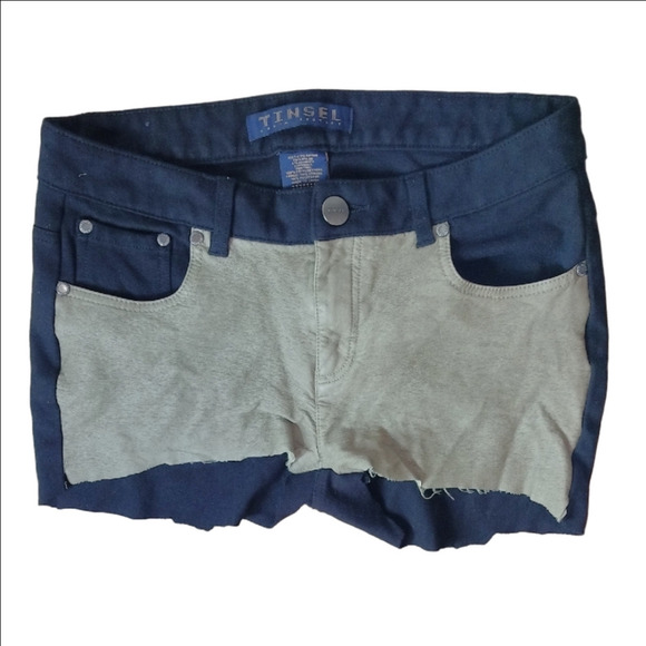 Tinsel Jean Shorts Black and Tan Color-Block Raw Hem - Picture 1 of 3